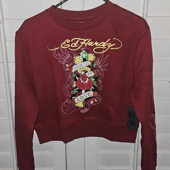 Ed Hardy Tops - Ed Hardy Red Graphic Sweatshirt